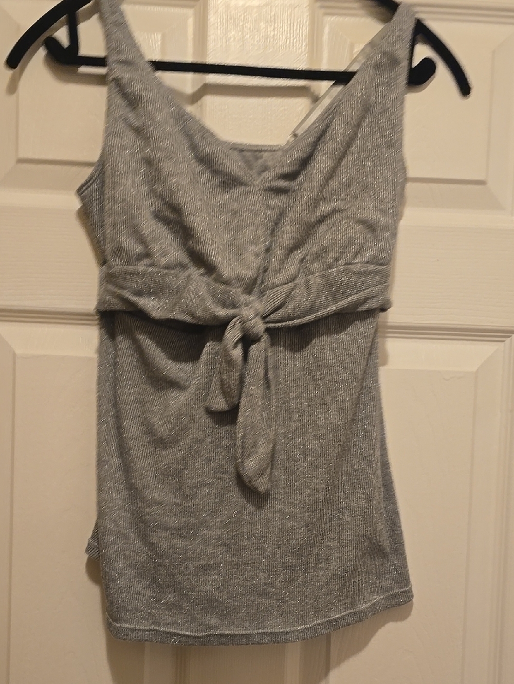 Silver Shimmery Tie-Front Tank Top For Breastfeeding Moms